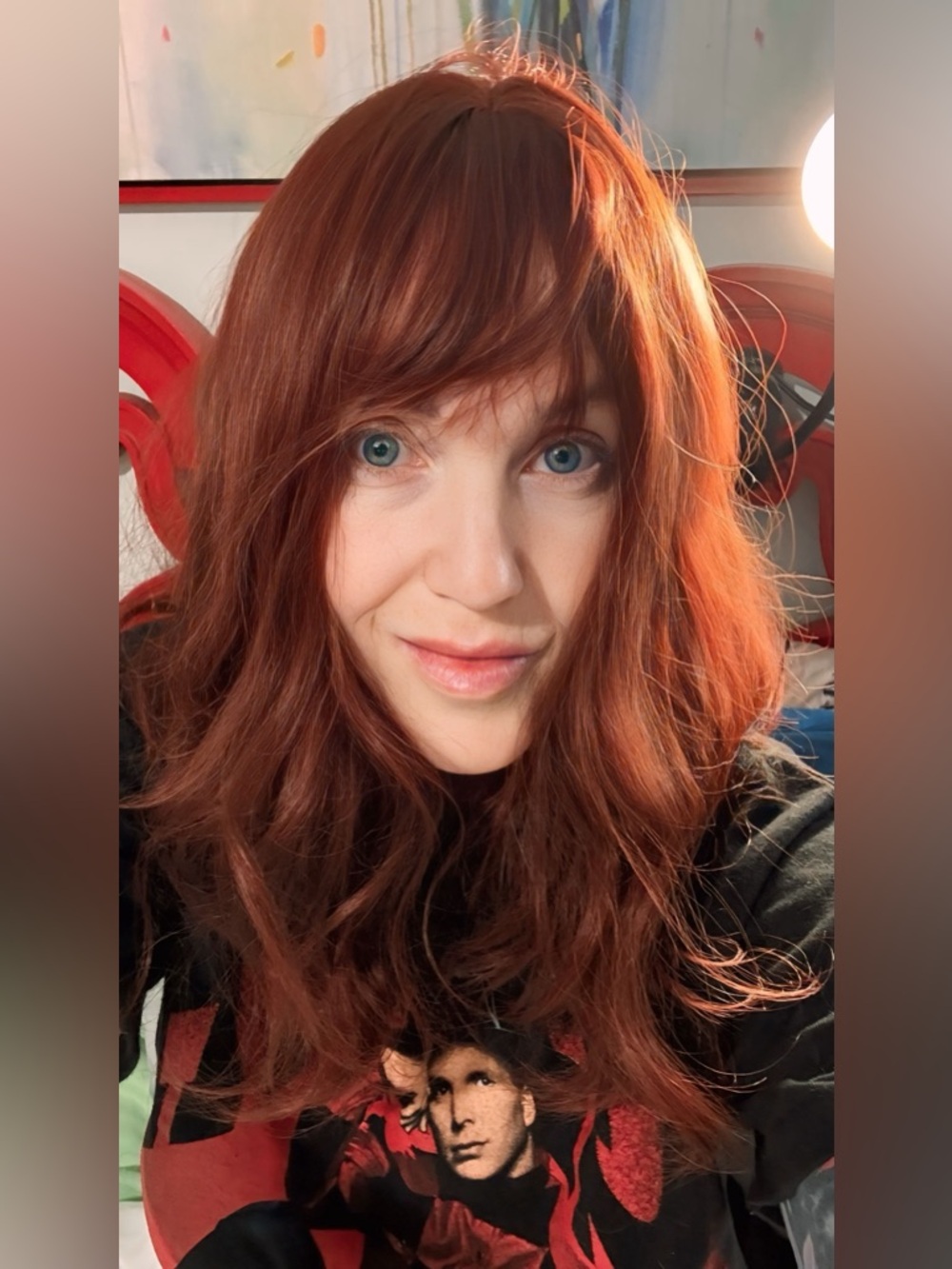 Auburn red medium length wavy wig